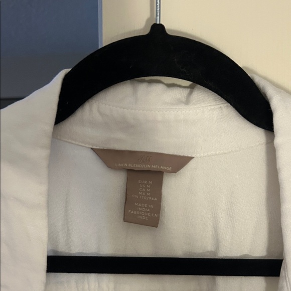 White Linen-Blend Button-Up Shirt - Picture 3 of 4